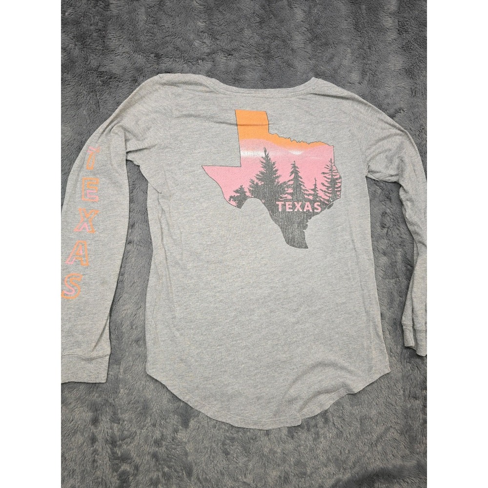 State of Mine Womens Texas Graphic Long Sleeve Pocket T-Shirt Gray Small